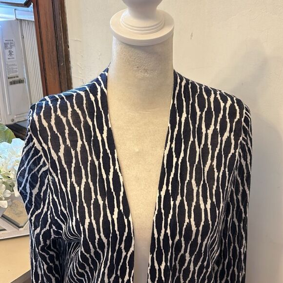 Loft blue white patterned long sleeve open cardigan Size M New - Picture 10 of 10